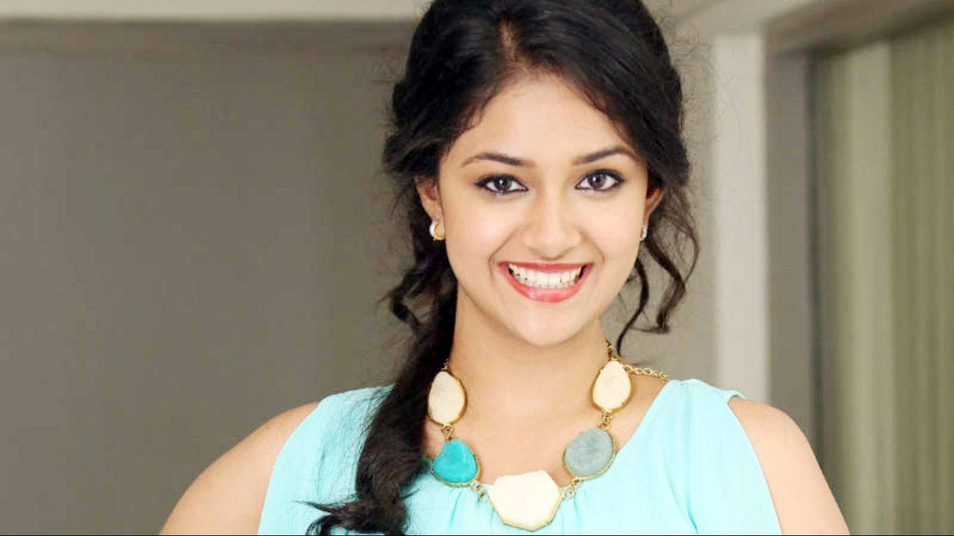Keerthi Suresh Teal Dress And Necklace Hd Wallpaper