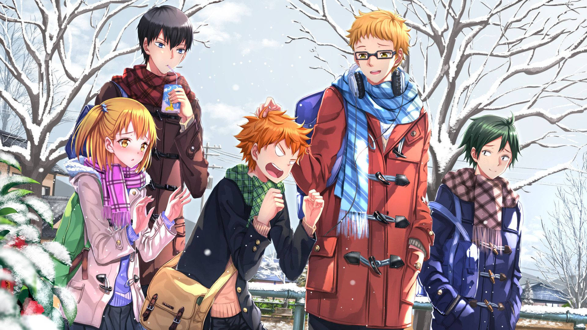 Kei Tsukishima og venner Vinterdag Wallpaper Wallpaper