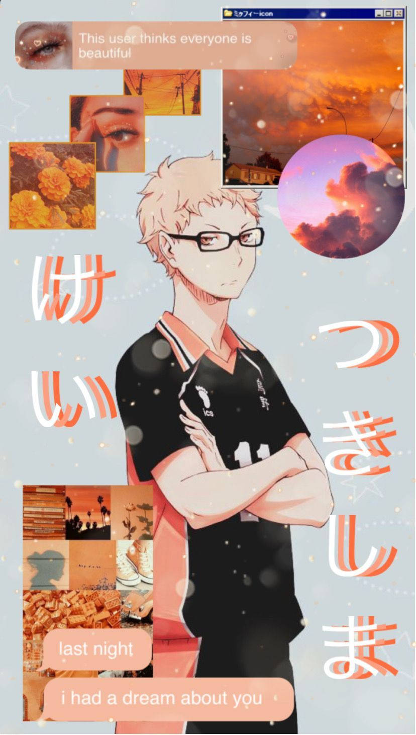 Kei Tsukishima Snob Orange Mood Board Wallpaper