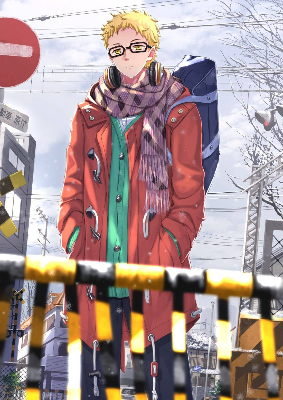 Kei Tsukishima vinterudstyr live wallpaper: Nyd den strålende glans og farver af det dækkede landskab. Wallpaper
