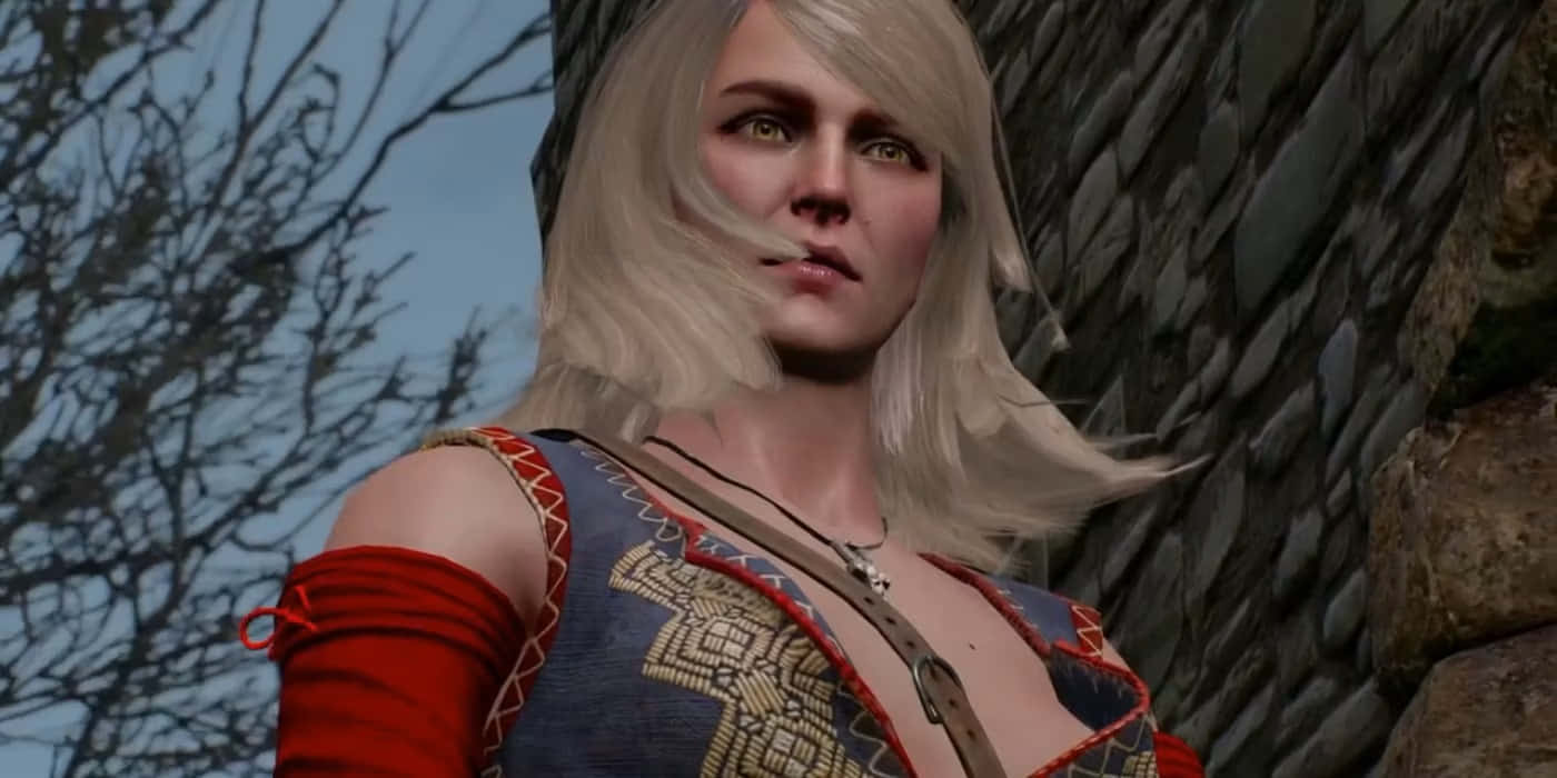 Keira Metz From The Witcher Series Staring Intensely Wallpaper