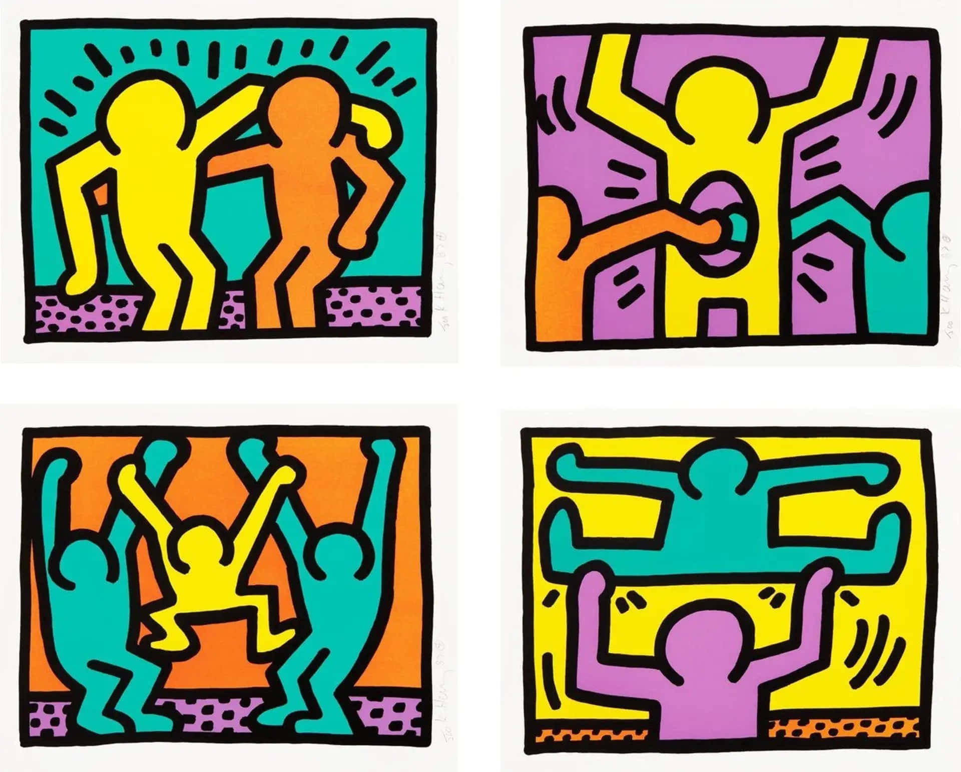 Keith Haring Four Panel Artwork Wallpaper