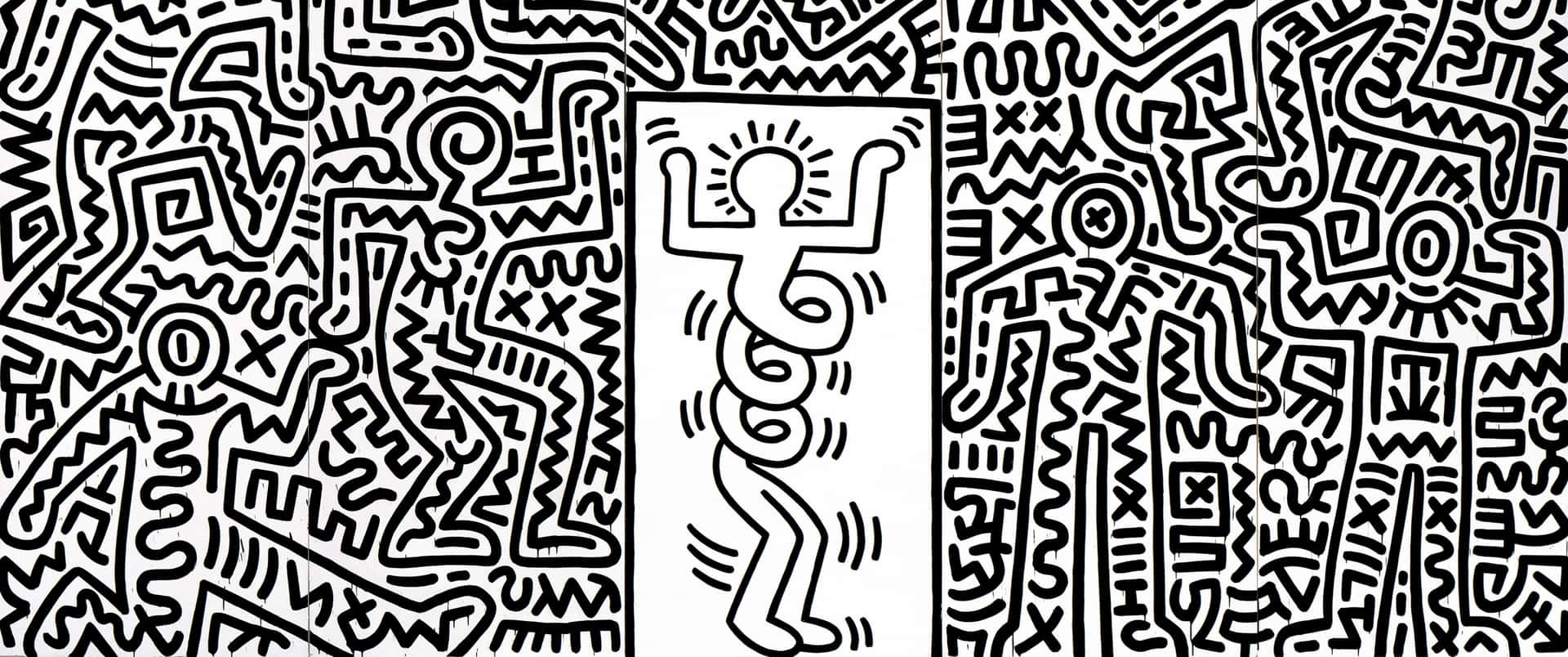 Keith Haring Inspired Figuresand Patterns Wallpaper