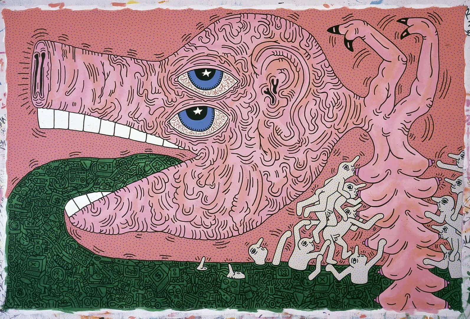 Keith Haring Pink Creature Artwork Wallpaper