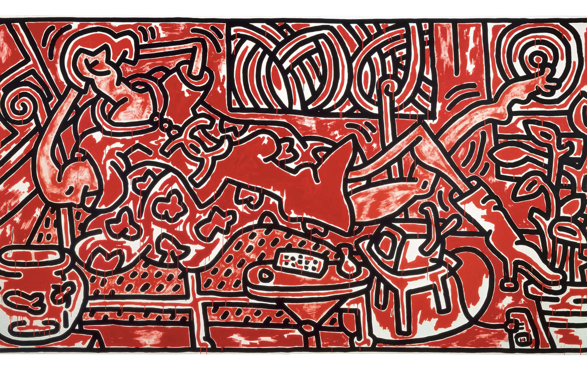 Keith Haring Red Abstract Artwork Wallpaper