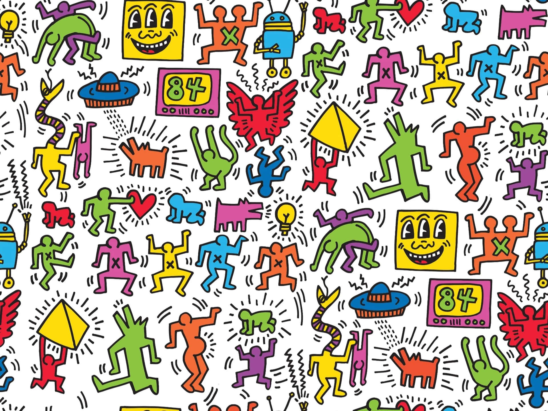 Keith Haring Vibrant Pop Art Pattern Wallpaper