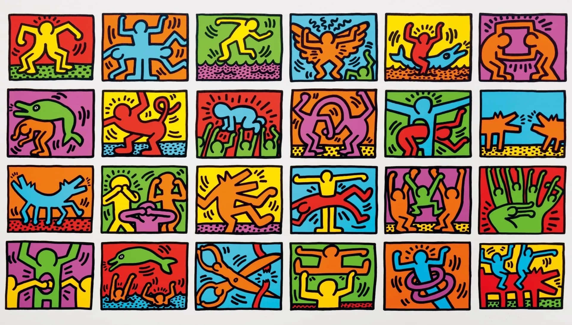 Keith Haring Vibrant Pop Art Tiles Wallpaper