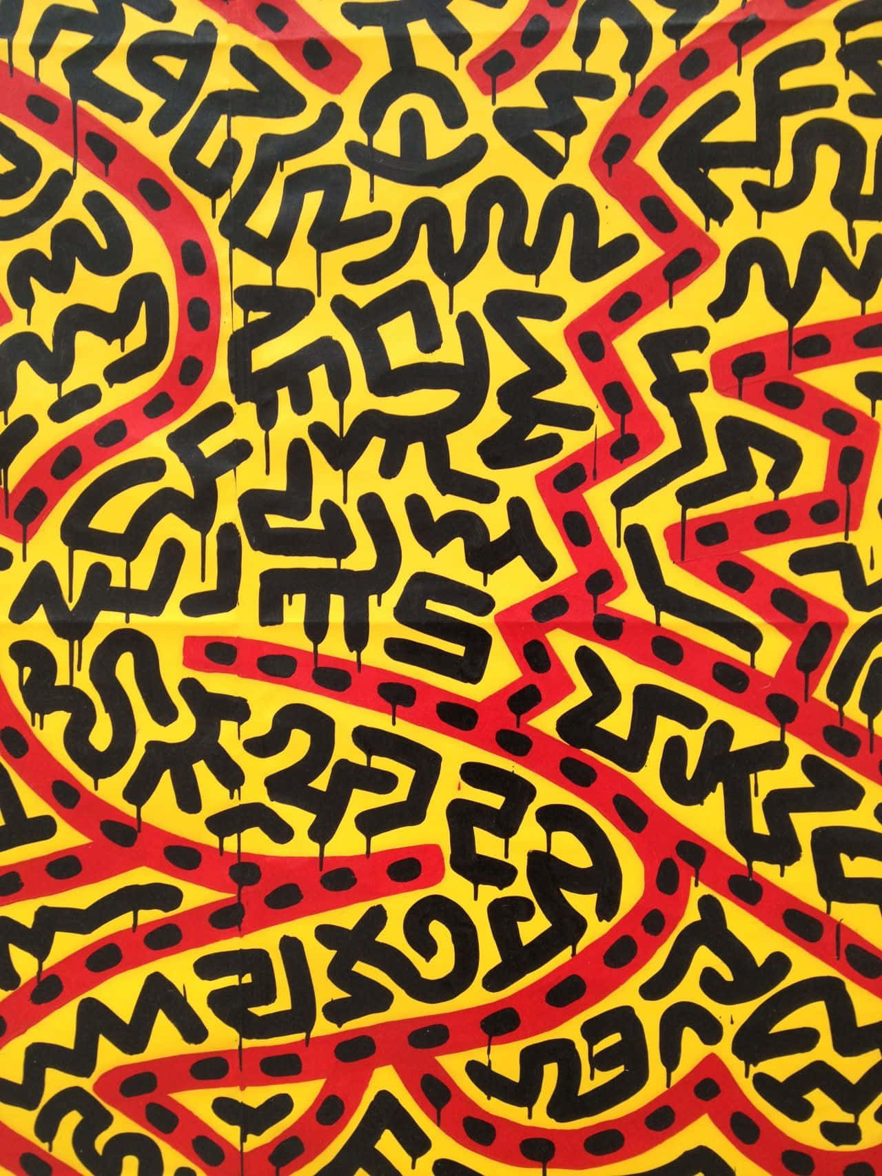 Keith Haring Yellow Red Black Pattern Wallpaper