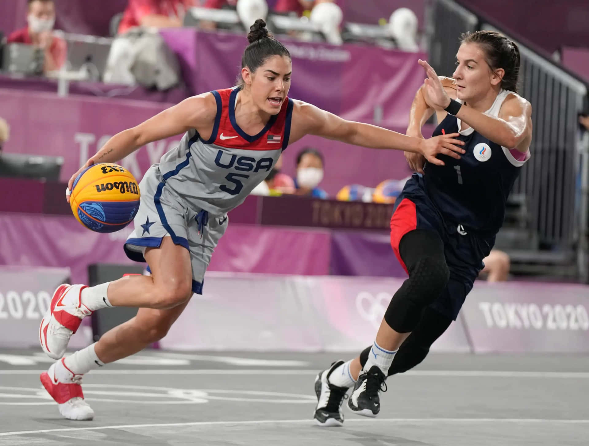 Kelsey Plum U S A Basketball Action Wallpaper