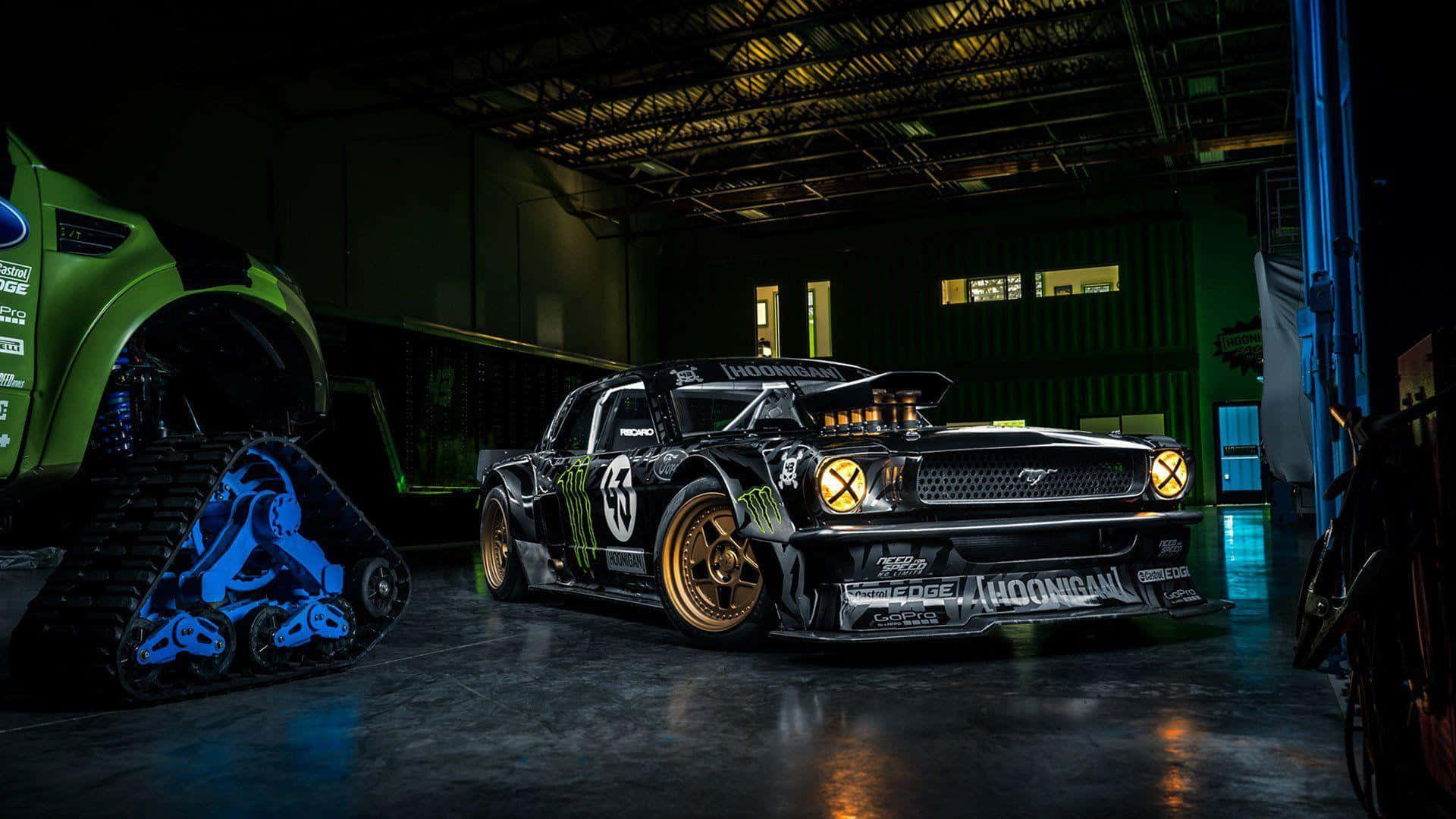 Ken Block Hoonicorn Mustang Garage Wallpaper