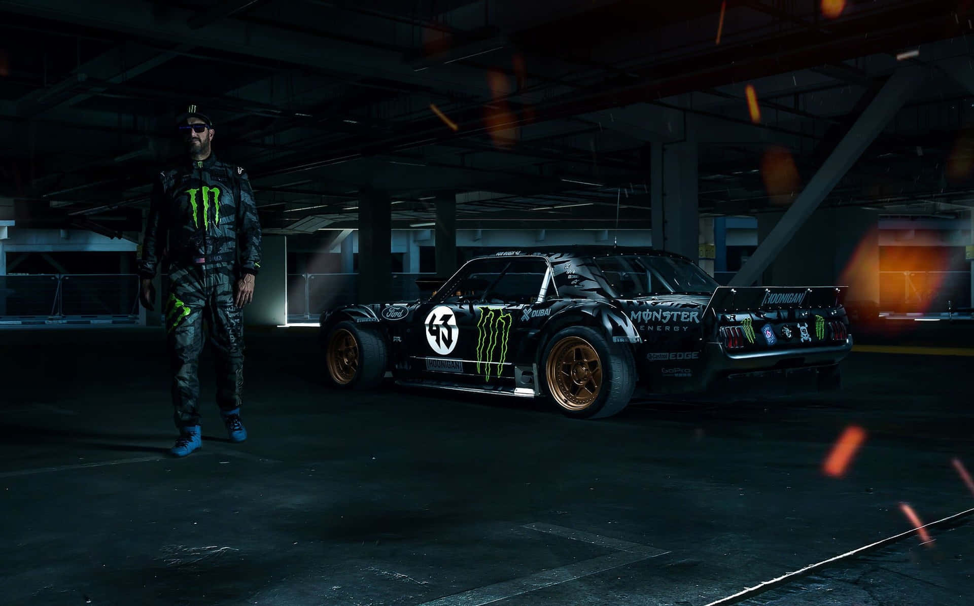 Ken Block Monster Energy Rally Car Garage Wallpaper