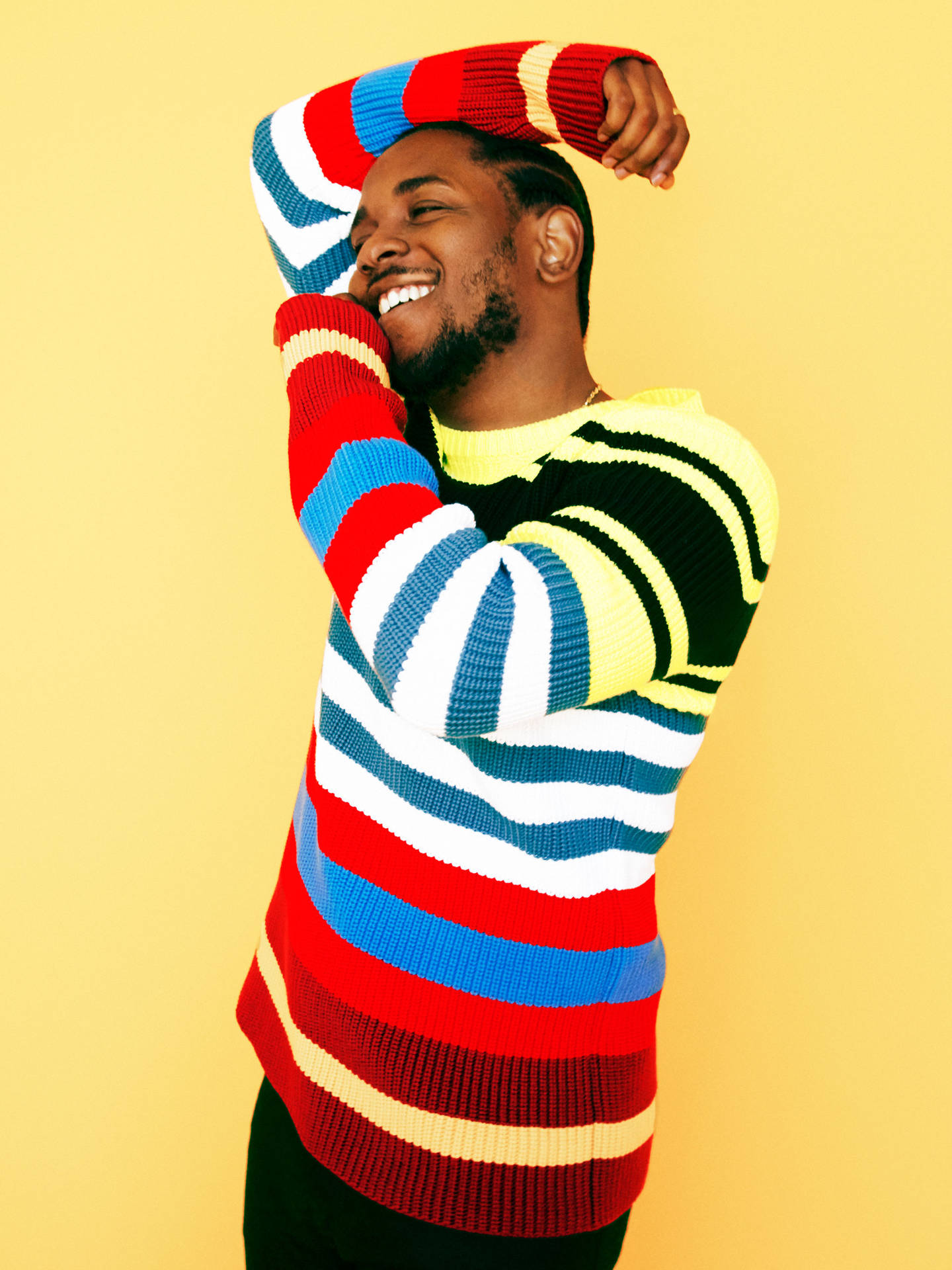 Kendrick Lamar In Colorful Sweatshirt Wallpaper