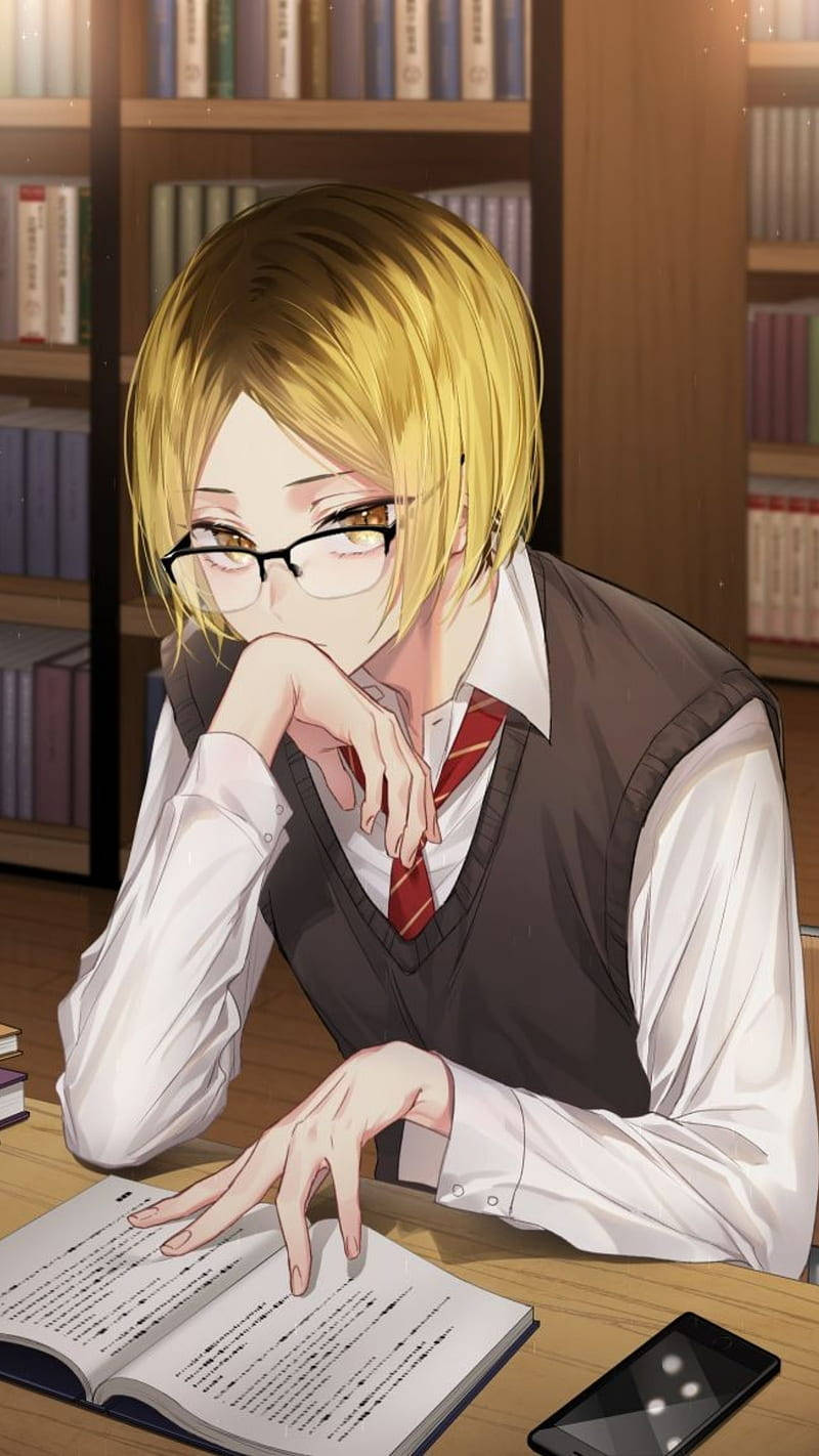 Kenma Studying In The Library Wallpaper
