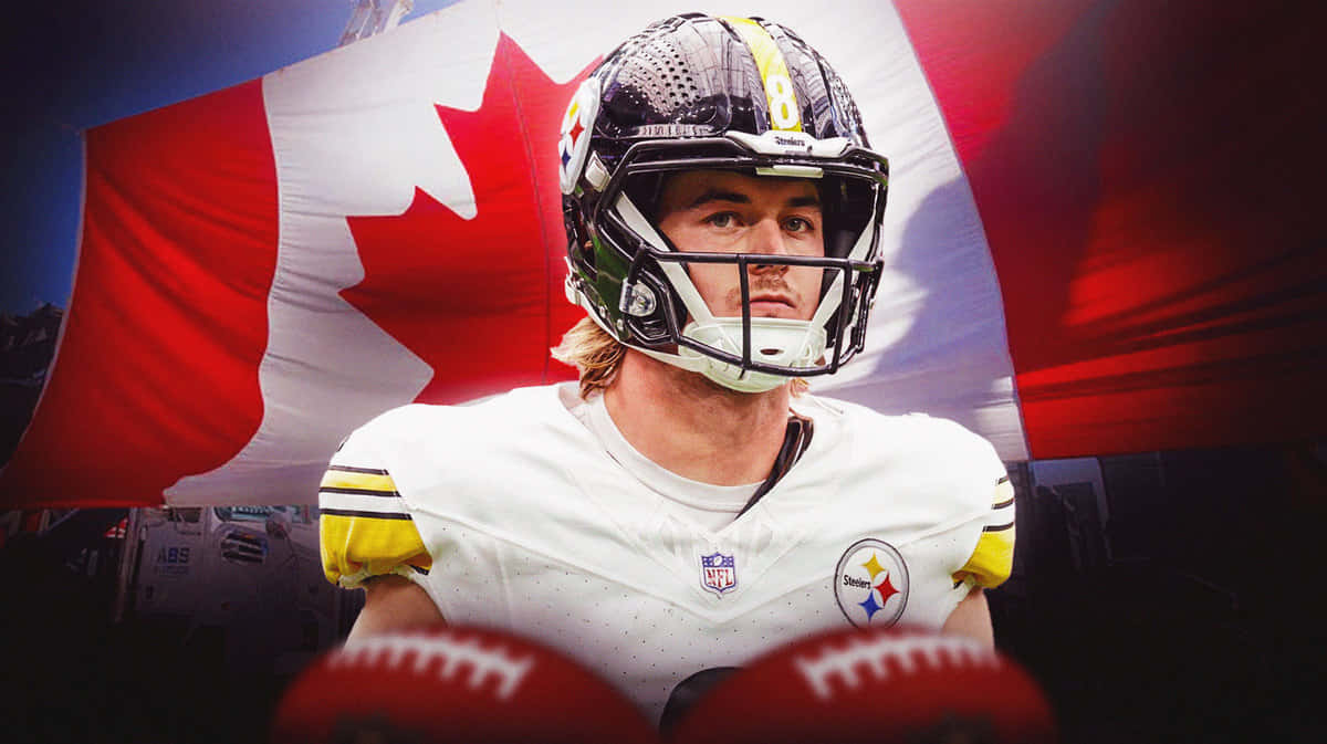 Kenny Pickett Steelers Quarterback Canadian Flag Background Wallpaper