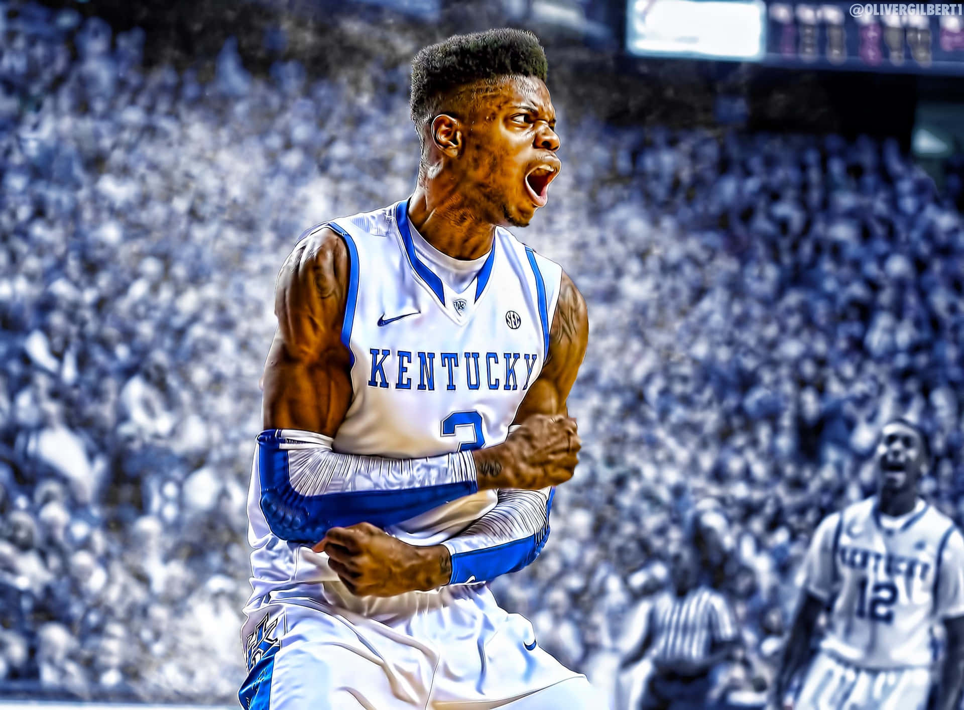 Kentucky Wildcats Basketball Player Celebrating In Front Of A Crowd Wallpaper