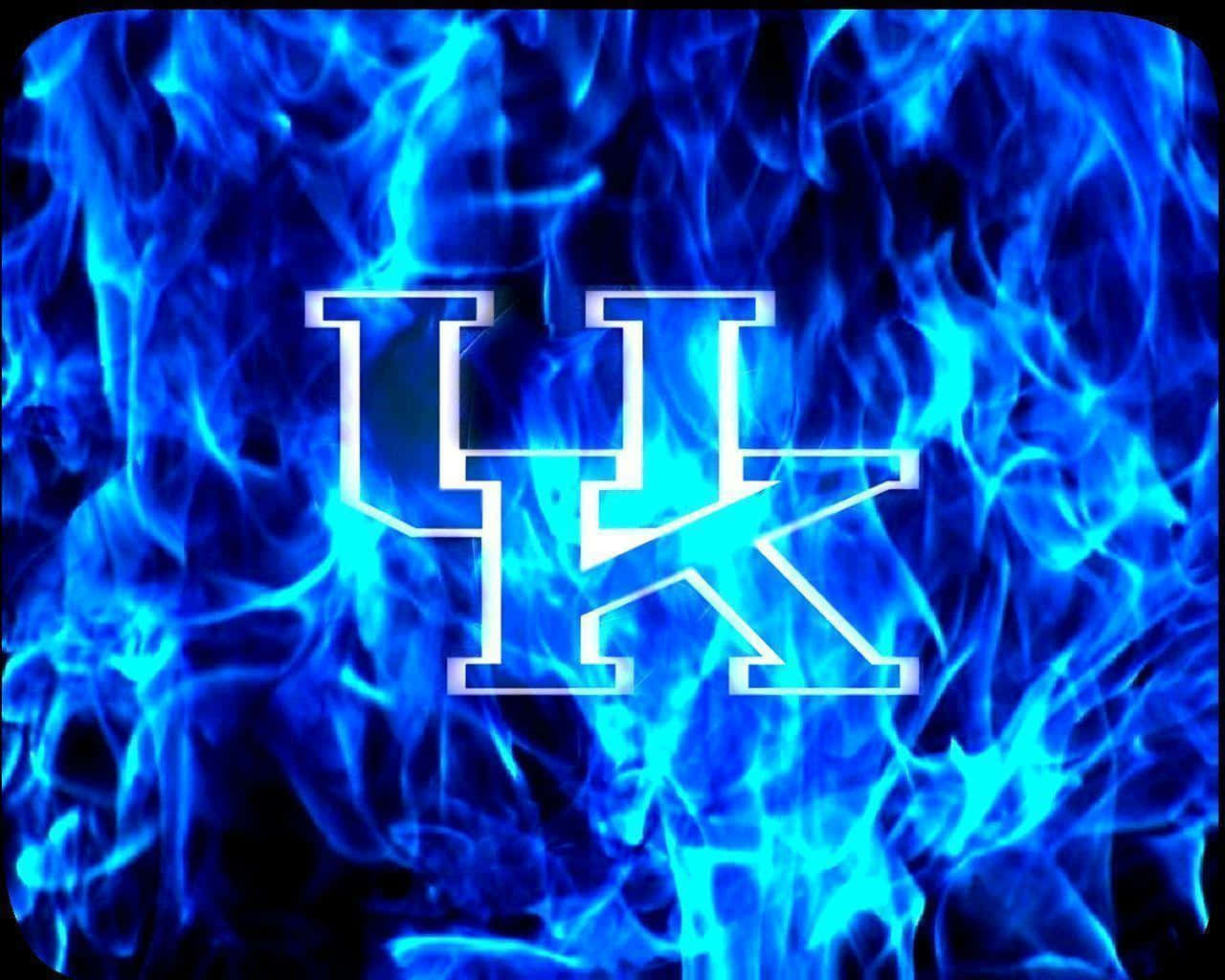 Kentucky Wildcats Logo In Blue Flames Wallpaper