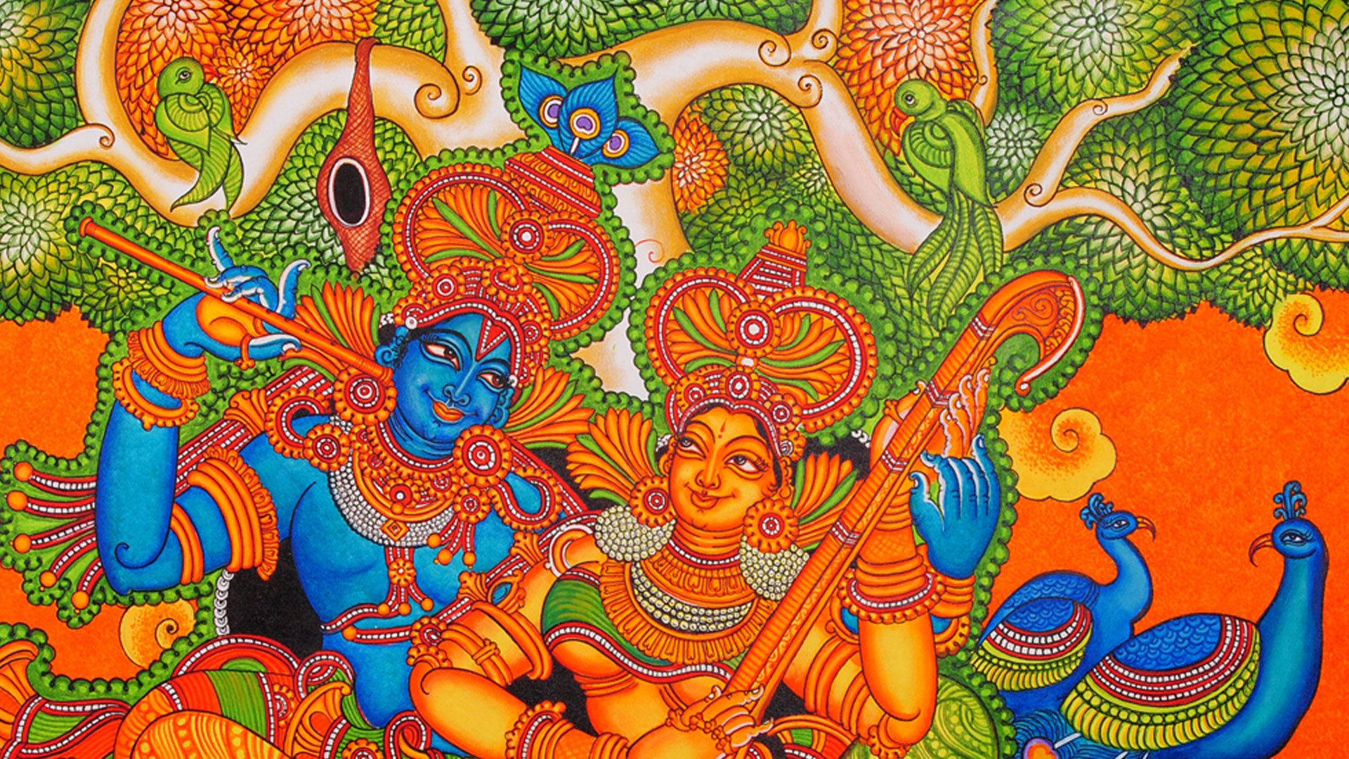 Kerala Mural Folk Art Painting Wallpaper