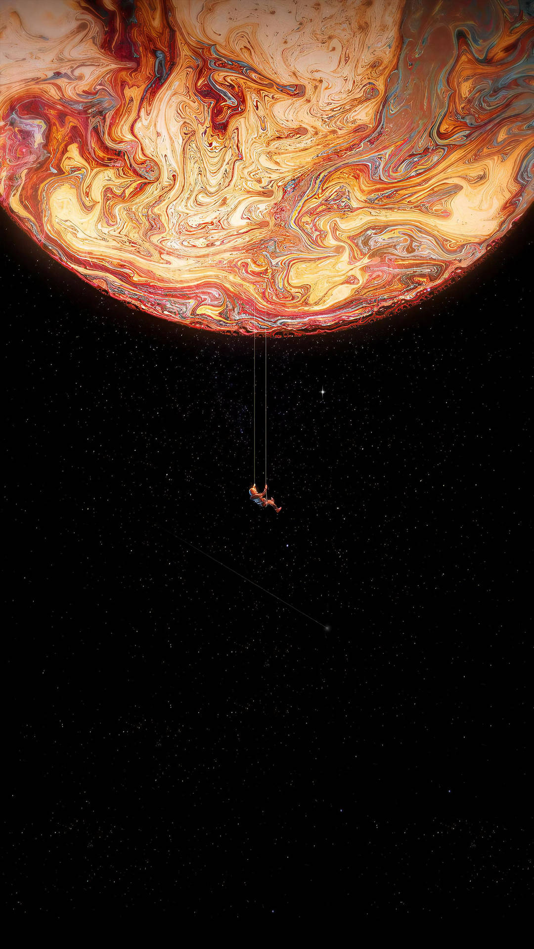 Kører astronaut svinger på et planetends ende. Wallpaper