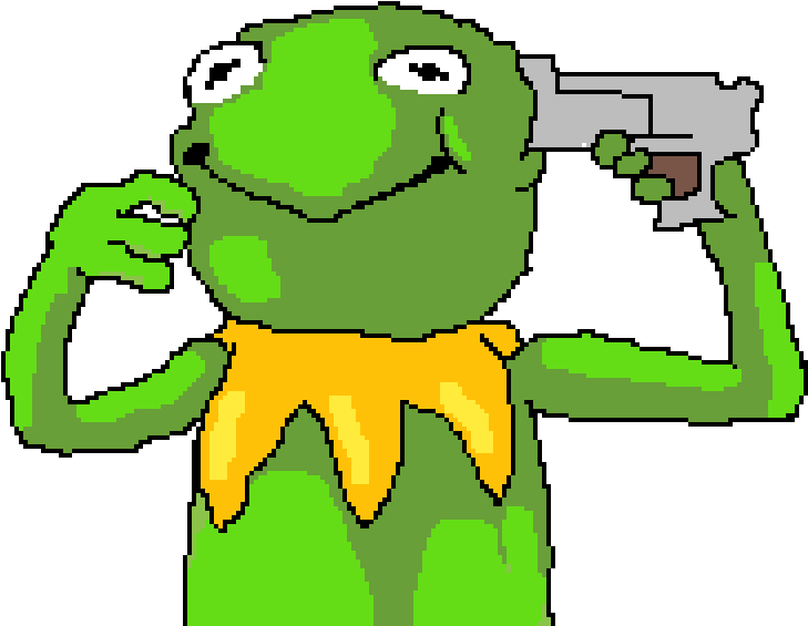 Kermit Pixel Artwith Gun PNG