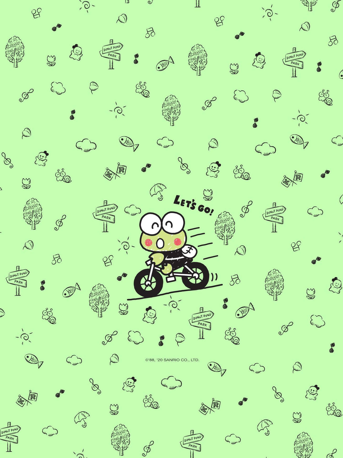 Keroppi Riding A Bike Background