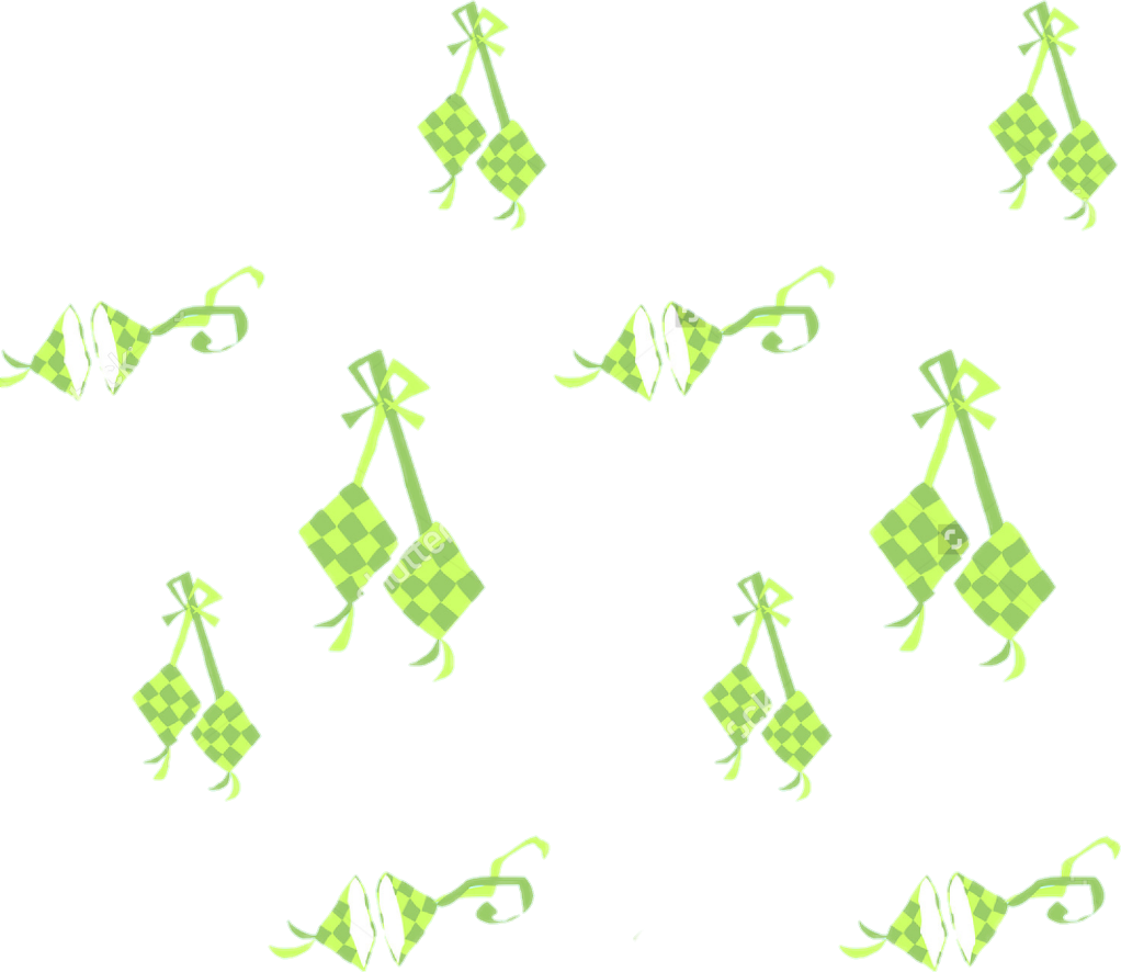 Ketupat Pattern Background PNG — Green checkered kites with ribbon tails float against a stark black background in a scattered pattern.