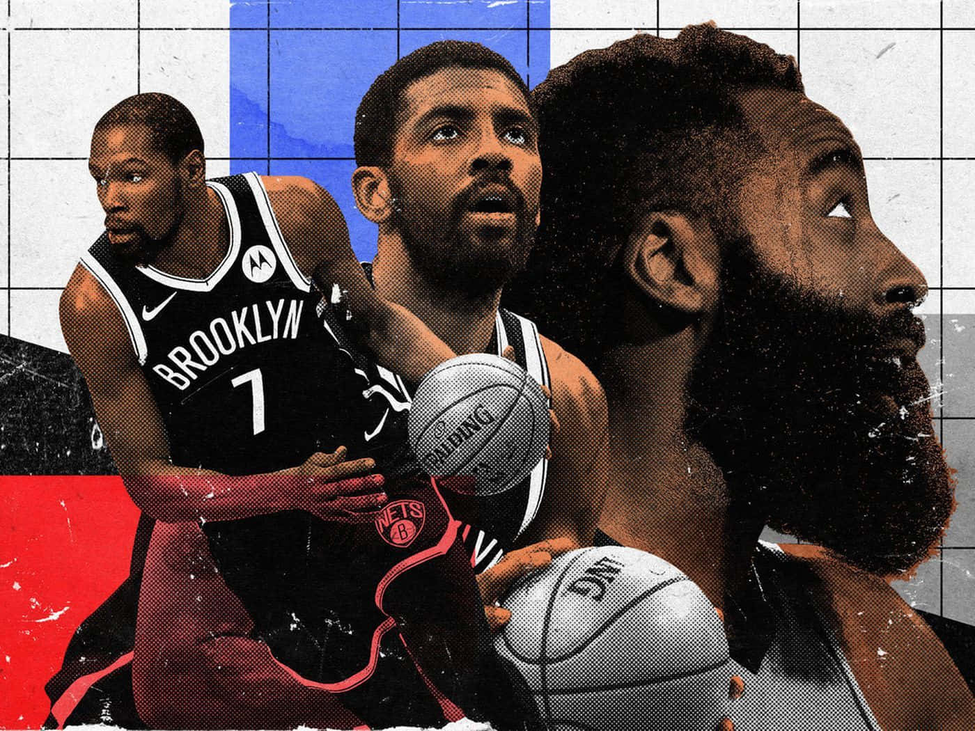 Collagedei Brooklyn Nets Con Kevin Durant Sfondo
