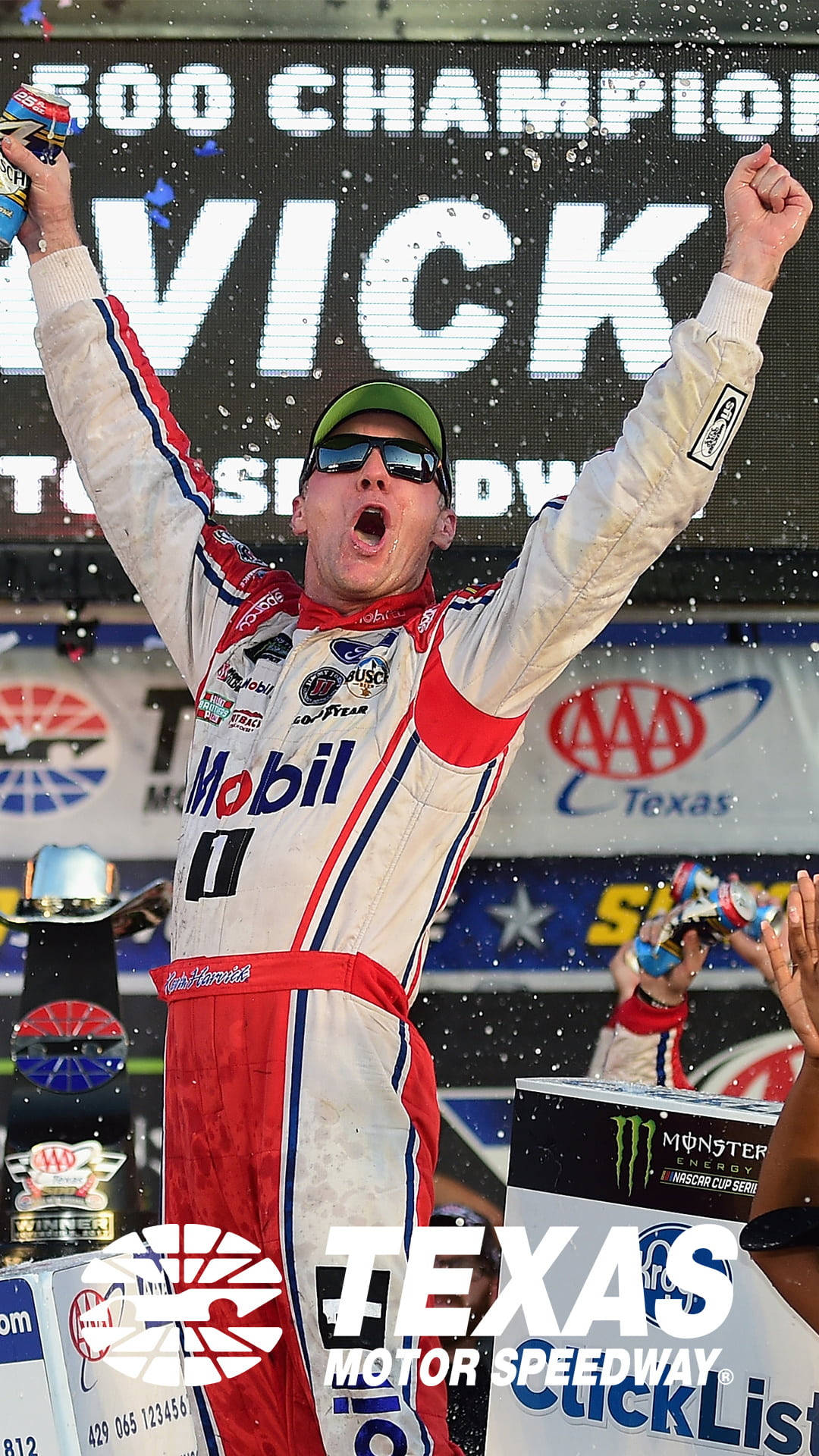 Victory celebration - Kevin Harvick raising his arms in triumph Wallpaper