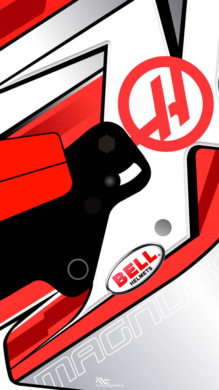 Kevin Magnussen donning his Haas team helmet in a vivid illustration. Wallpaper