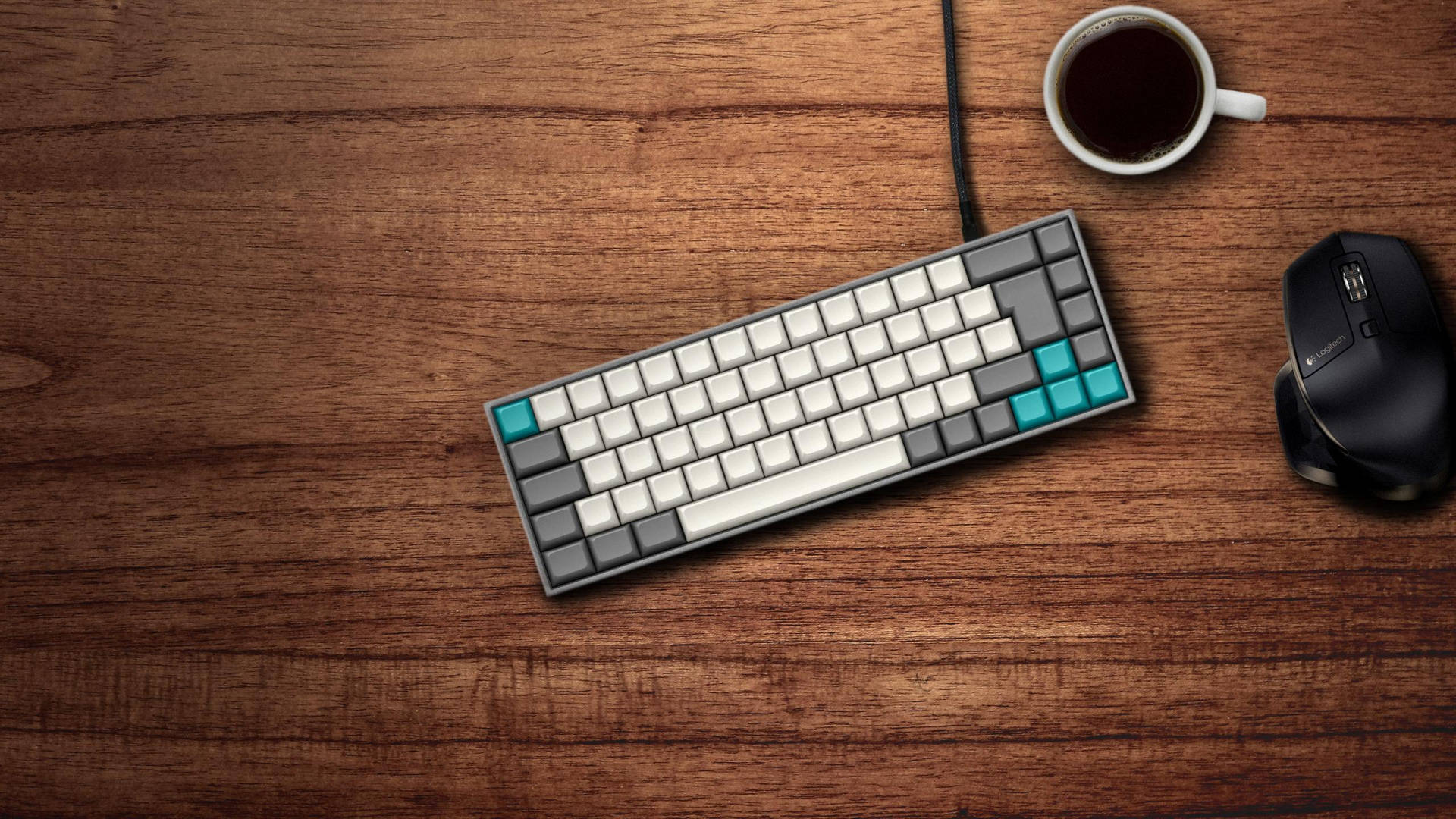 Tastatur Kaffe Træ Bord Wallpaper