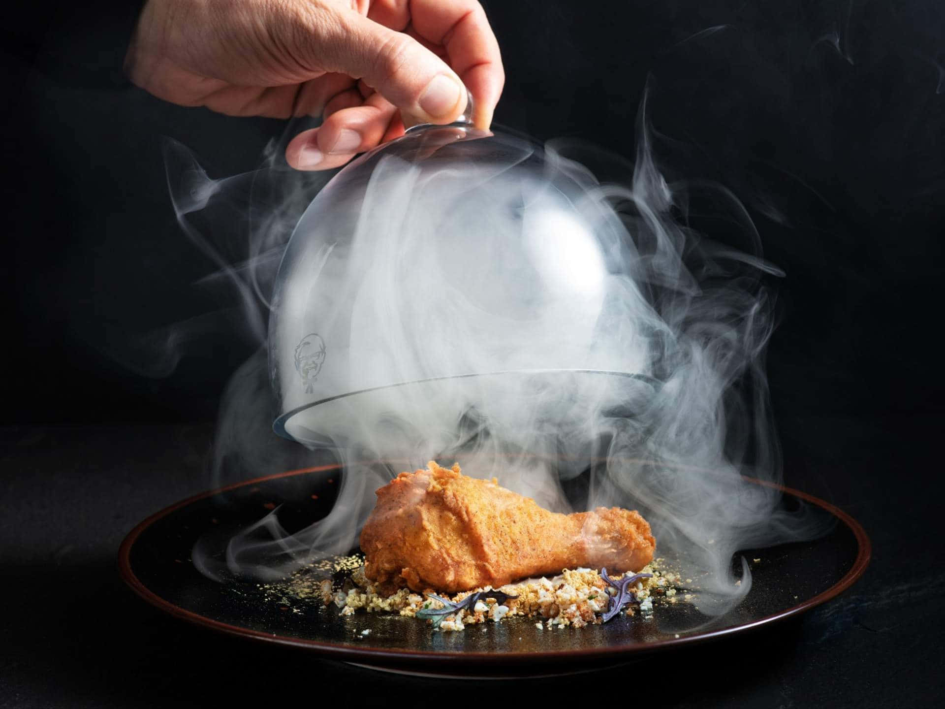 A Person Is Putting Food On A Plate With Smoke Coming Out Of It