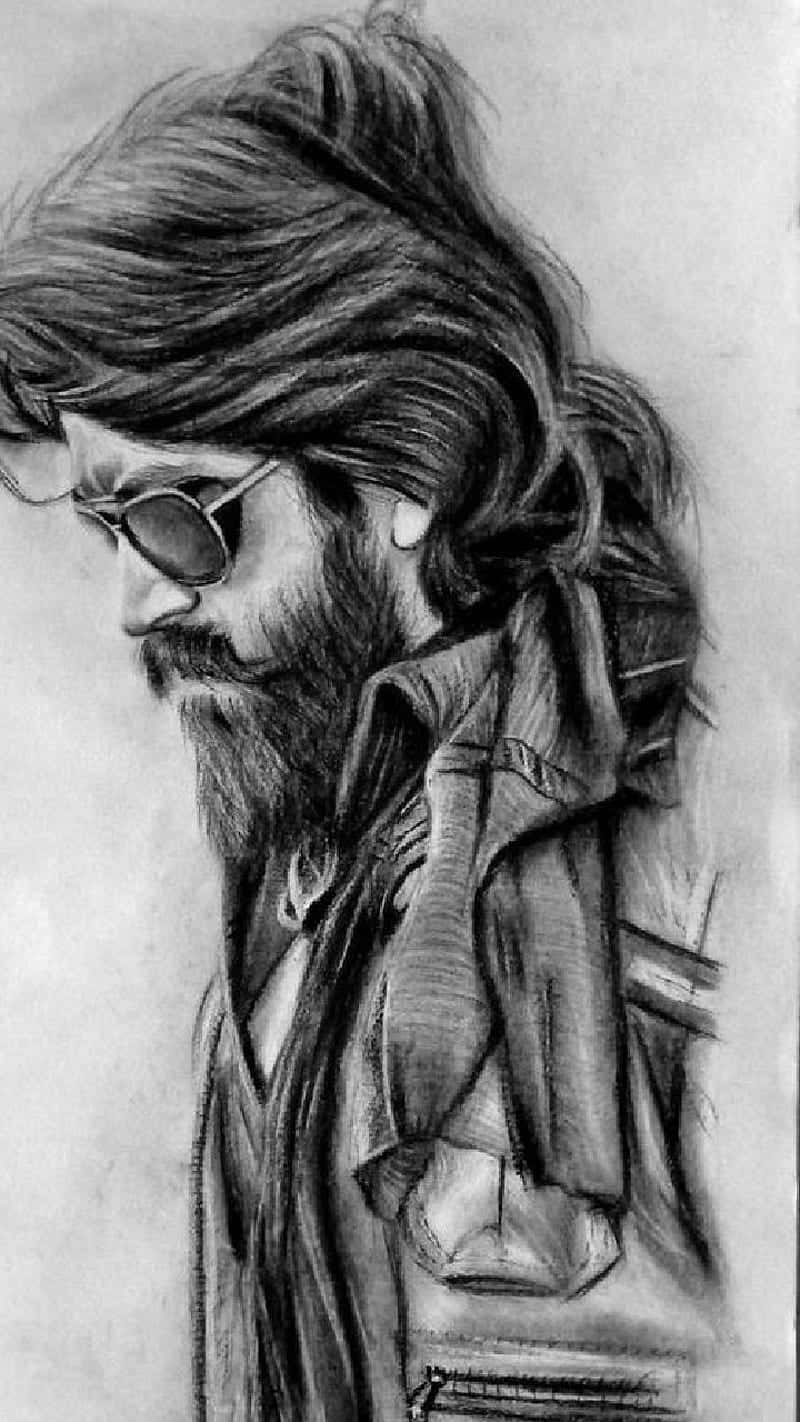 A Pencil Drawing Of A Man With Long Hair And Sunglasses