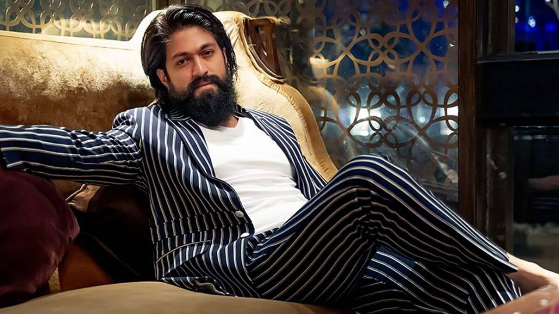 Kgf Yash In Pinstriped Suit Wallpaper