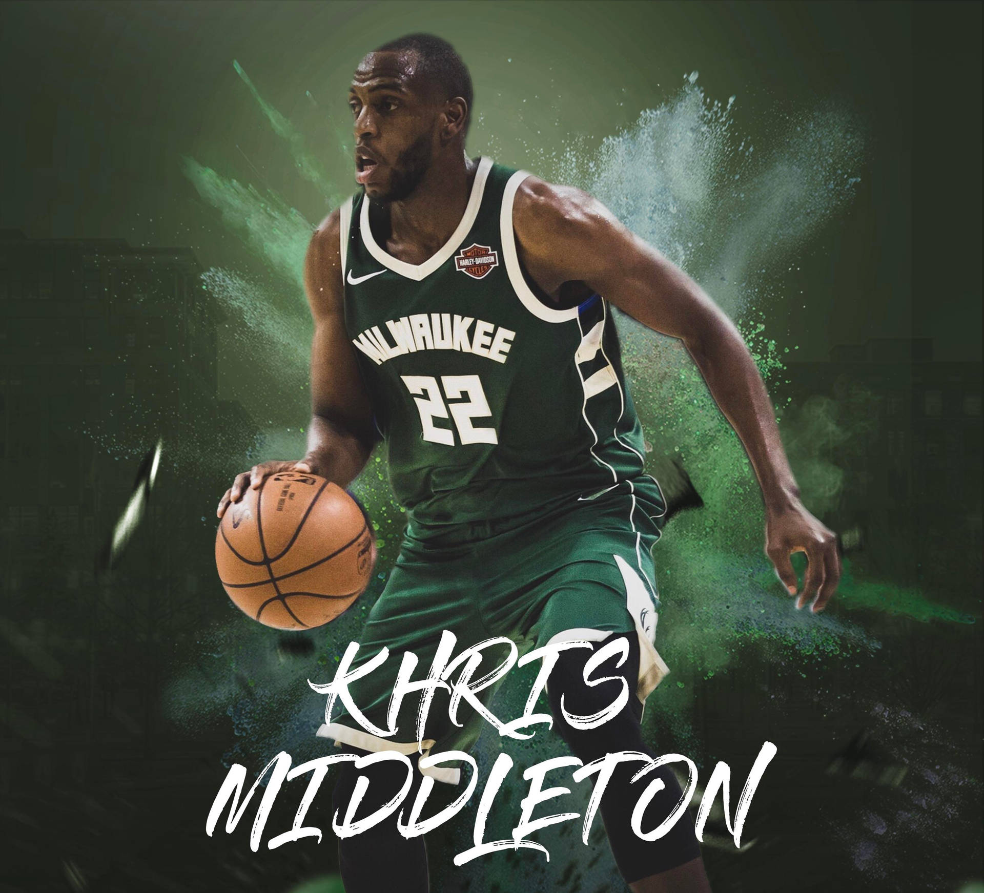 Khris Middleton Plakat Tapet: Et tapet af Milwaukee Bucks spilleren Khris Middleton. Wallpaper