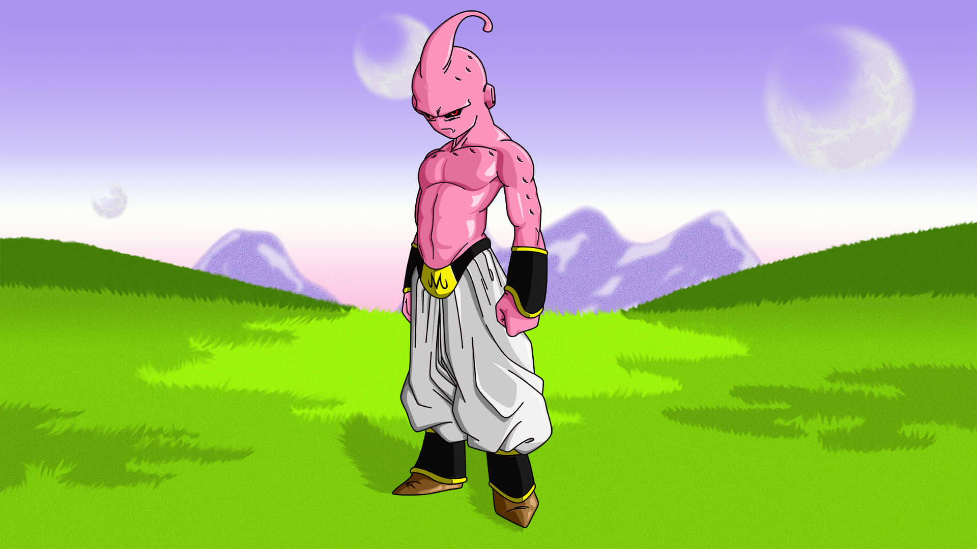 Kid Buu Standingin Grassy Field Wallpaper