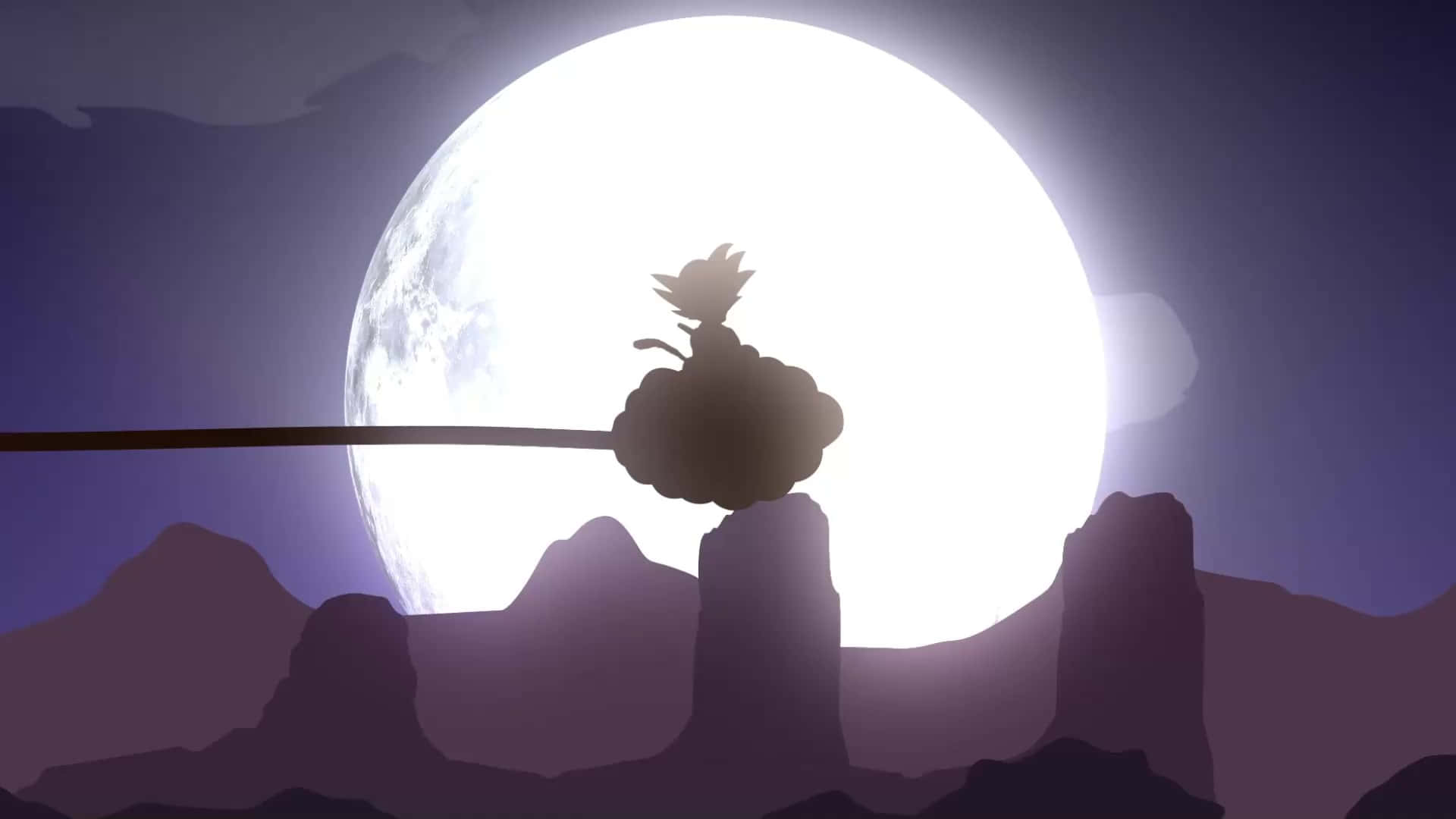 Kid Goku On Cloud By The Moon Silhouette Wallpaper