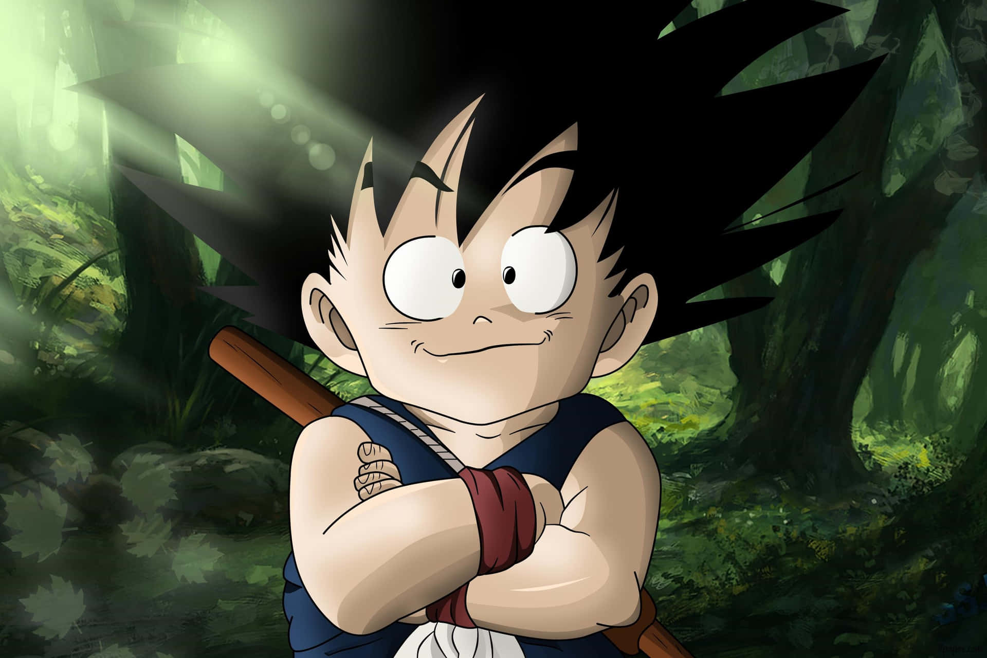 Kid Goku Smile In A Forest Wallpaper