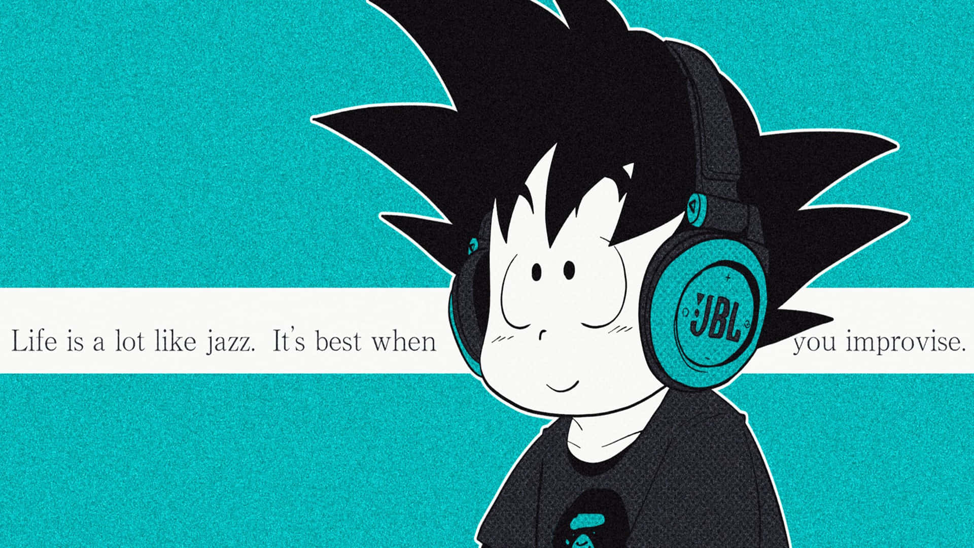Kid Goku Jbl Headphones With Jazz Quote Wallpaper