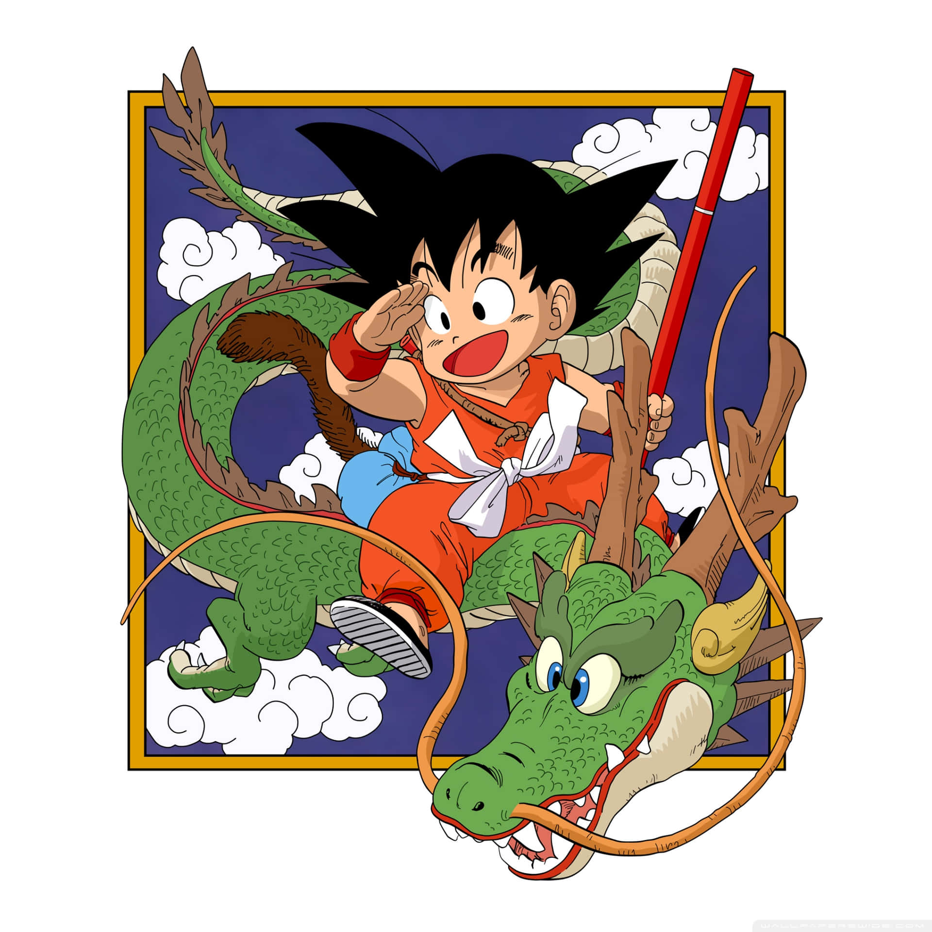 A Baby Goku with his Nimbus Cloud Wallpaper