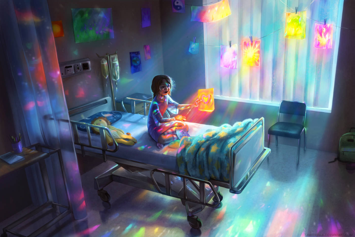 Niñoen Una Habitación De Hospital Colorida. Fondo de pantalla