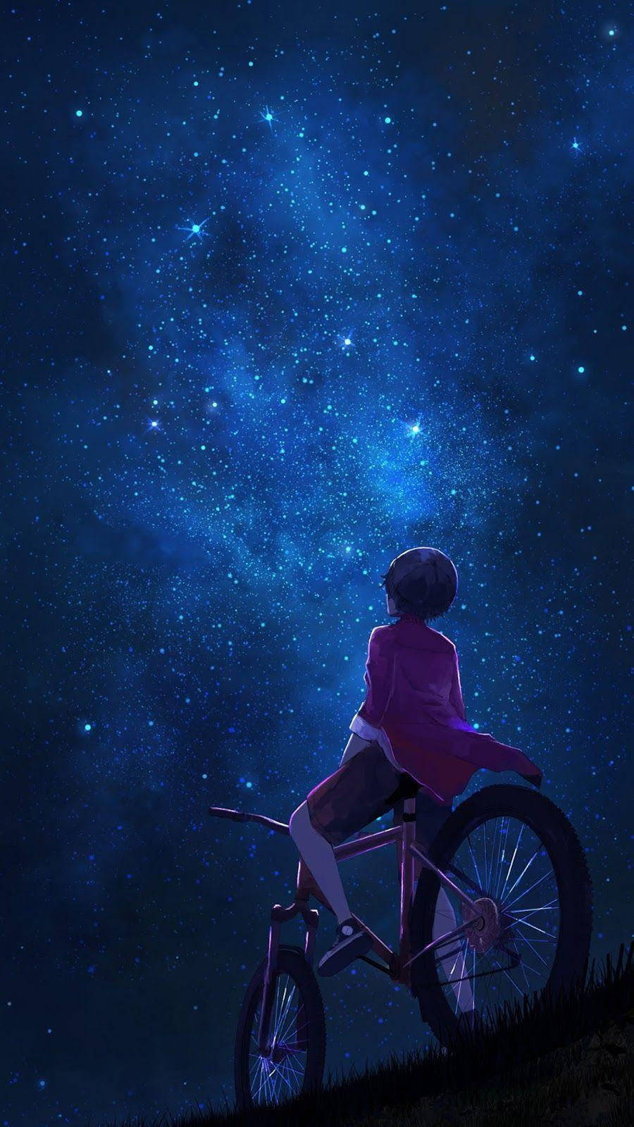 Niñocon Bicicleta En La Galaxia Para Iphone. Fondo de pantalla
