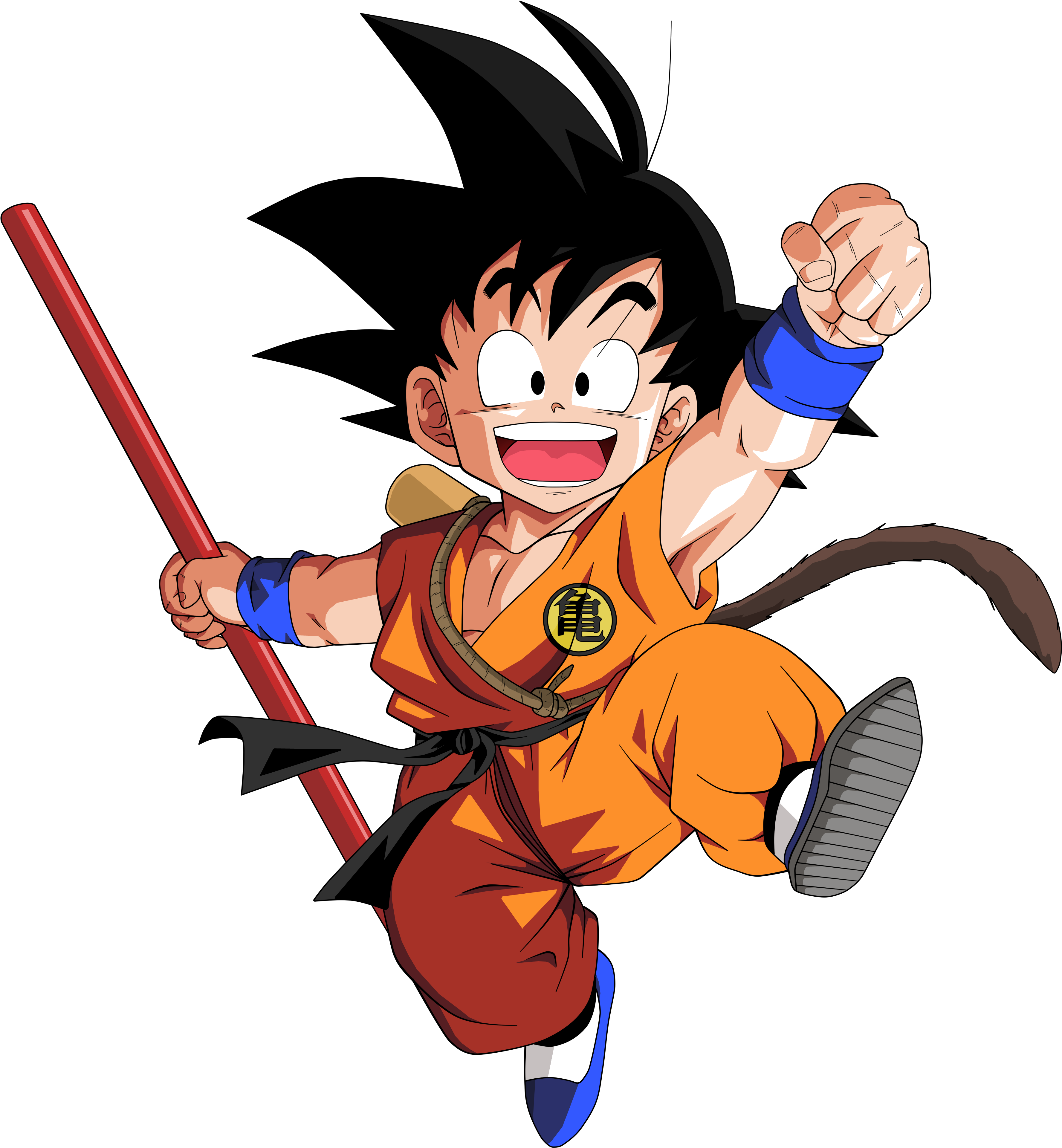 Download Kid_ Goku_ Joyful_ Leap_with_ Power_ Pole.png | Wallpapers.com