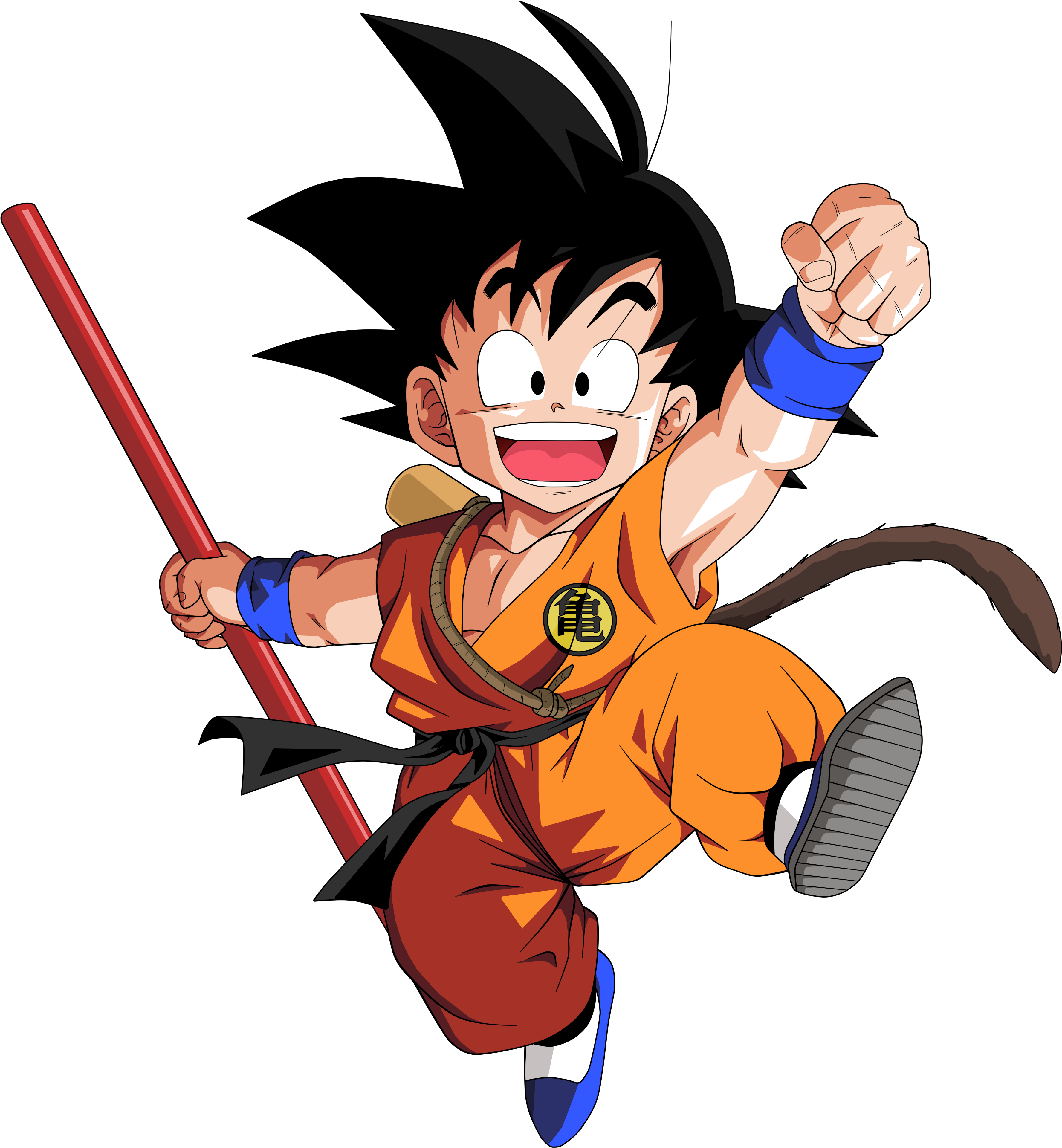 Kid_ Goku_ Joyful_ Leap_with_ Power_ Pole.png PNG