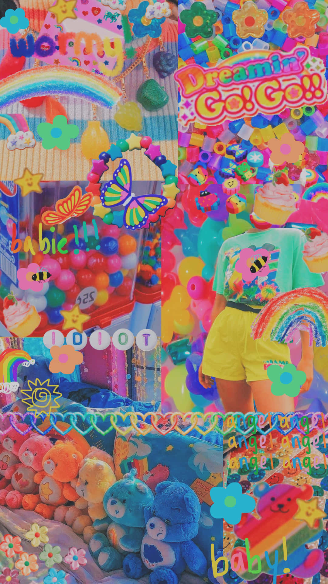 A Collage Of Colorful Pictures Of Teddy Bears Wallpaper