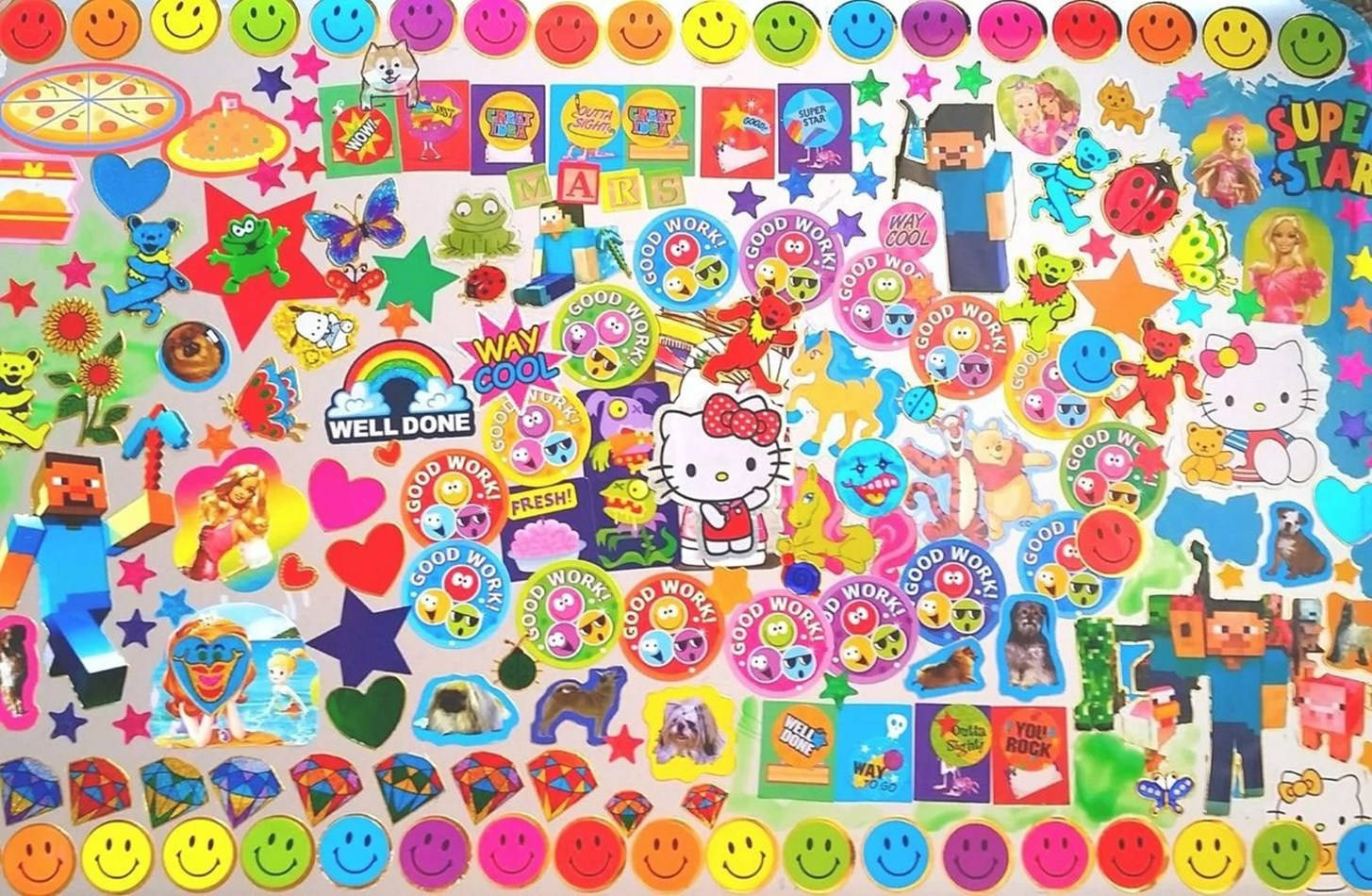 A Large Wall Of Stickers With Many Different Characters Wallpaper
