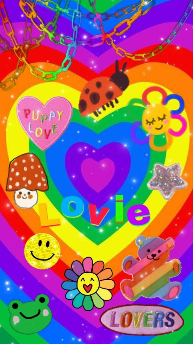 Kidcore Rainbow Heart Background