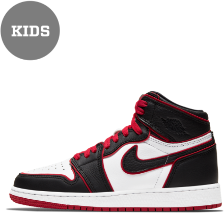 Kids Air Jordan1 Mid Black Red White PNG