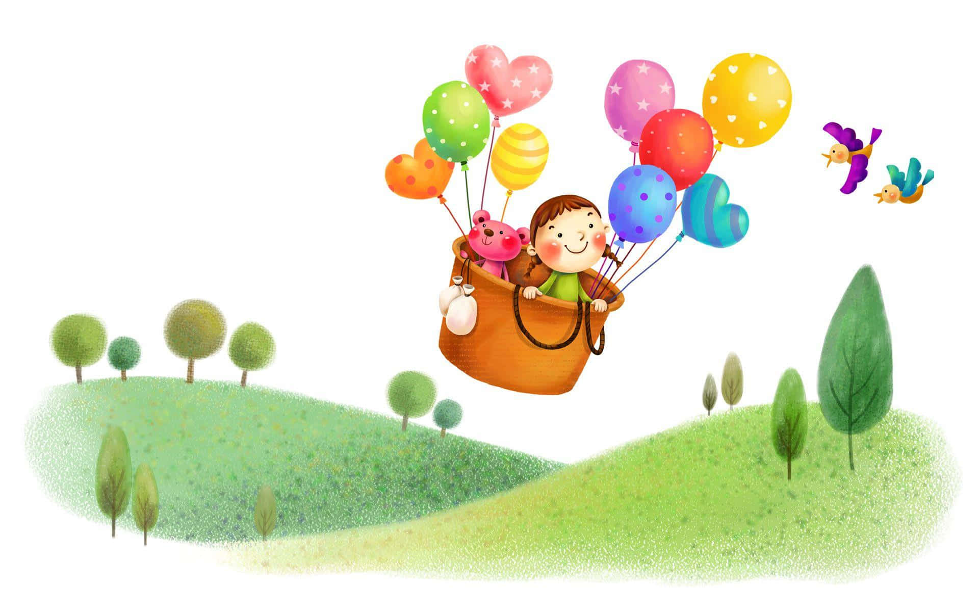 Einmädchen Fliegt Mit Luftballons.