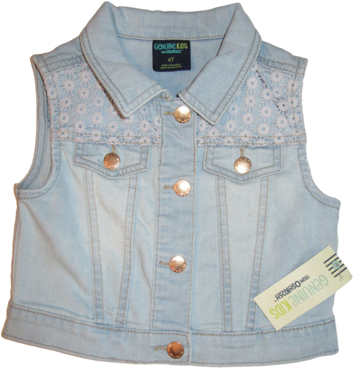 Kids Denim Vestwith Lace Detail PNG