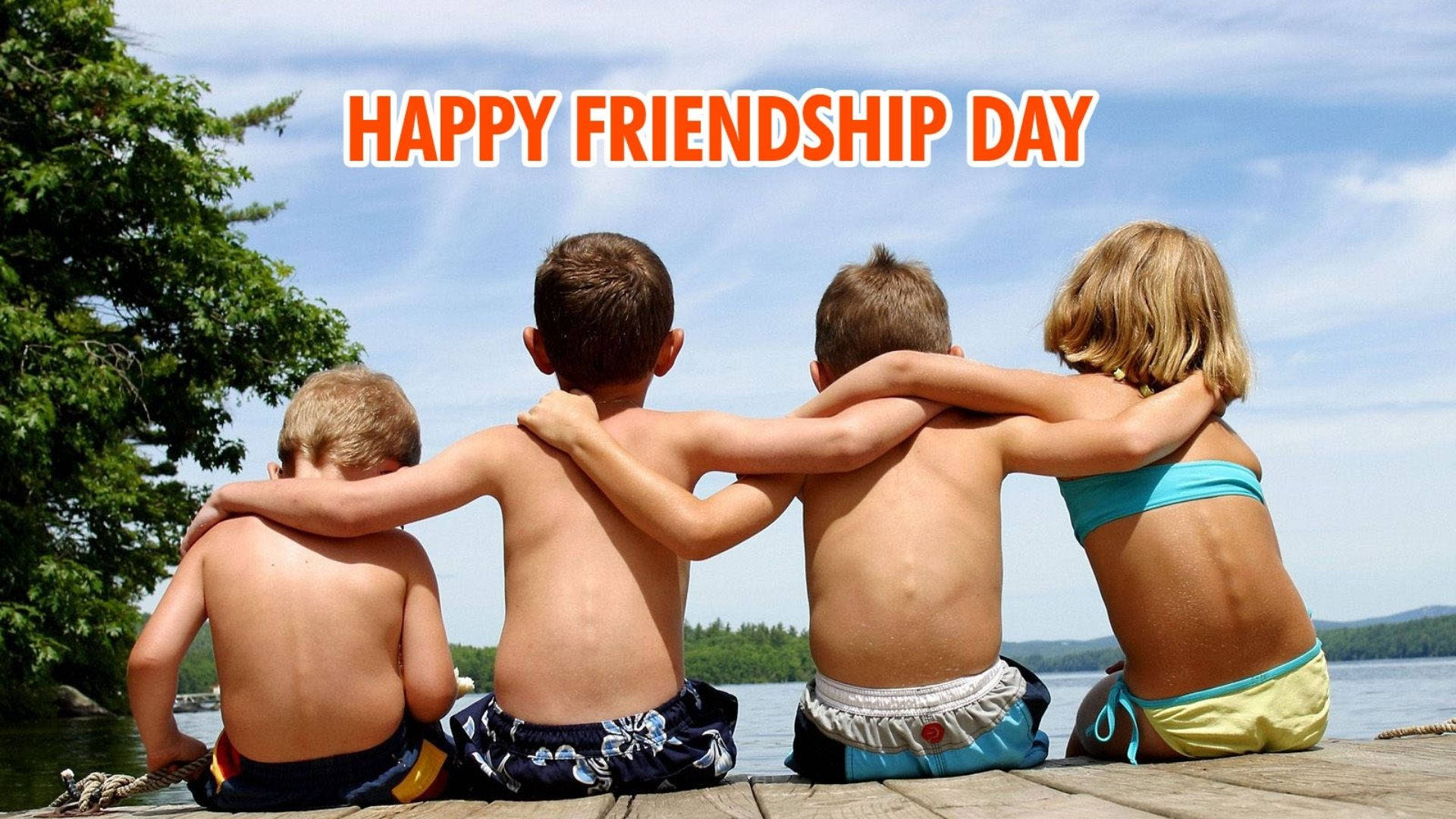 Kids Embracing For Friendship Day Wallpaper