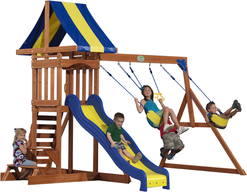 Kids Enjoying Playset Outdoors PNG